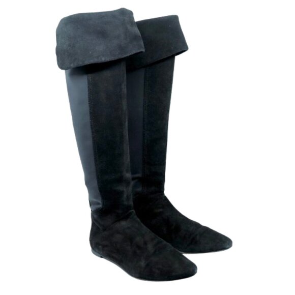 TORY BURCH~Kevin Over The Knee Boot~BLACK WILLOW SUEDE FLAT HEEL STRETCH SZ 7.5 - Picture 6 of 9